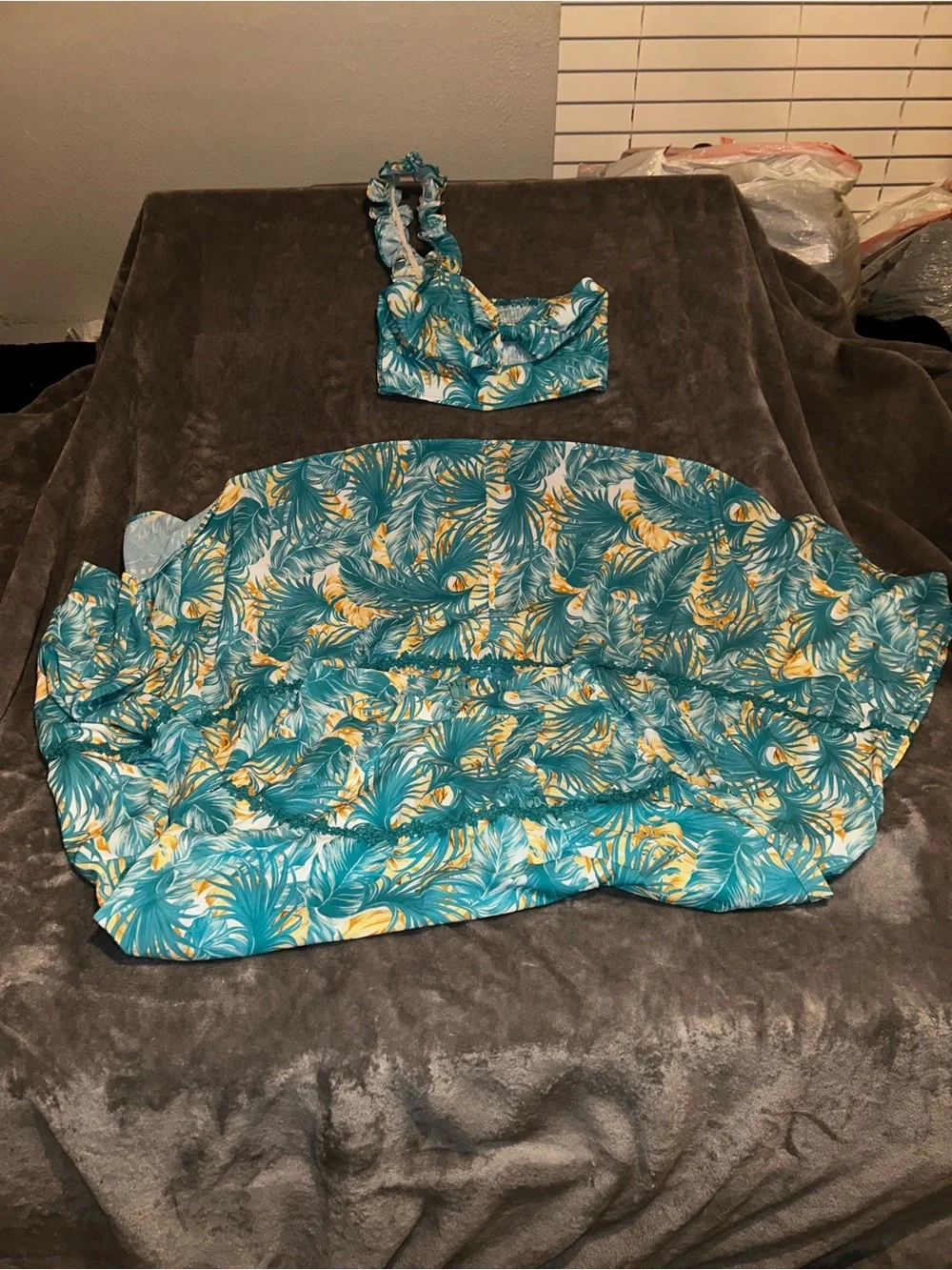 Tropical Teal Two-Piece Skirt Set